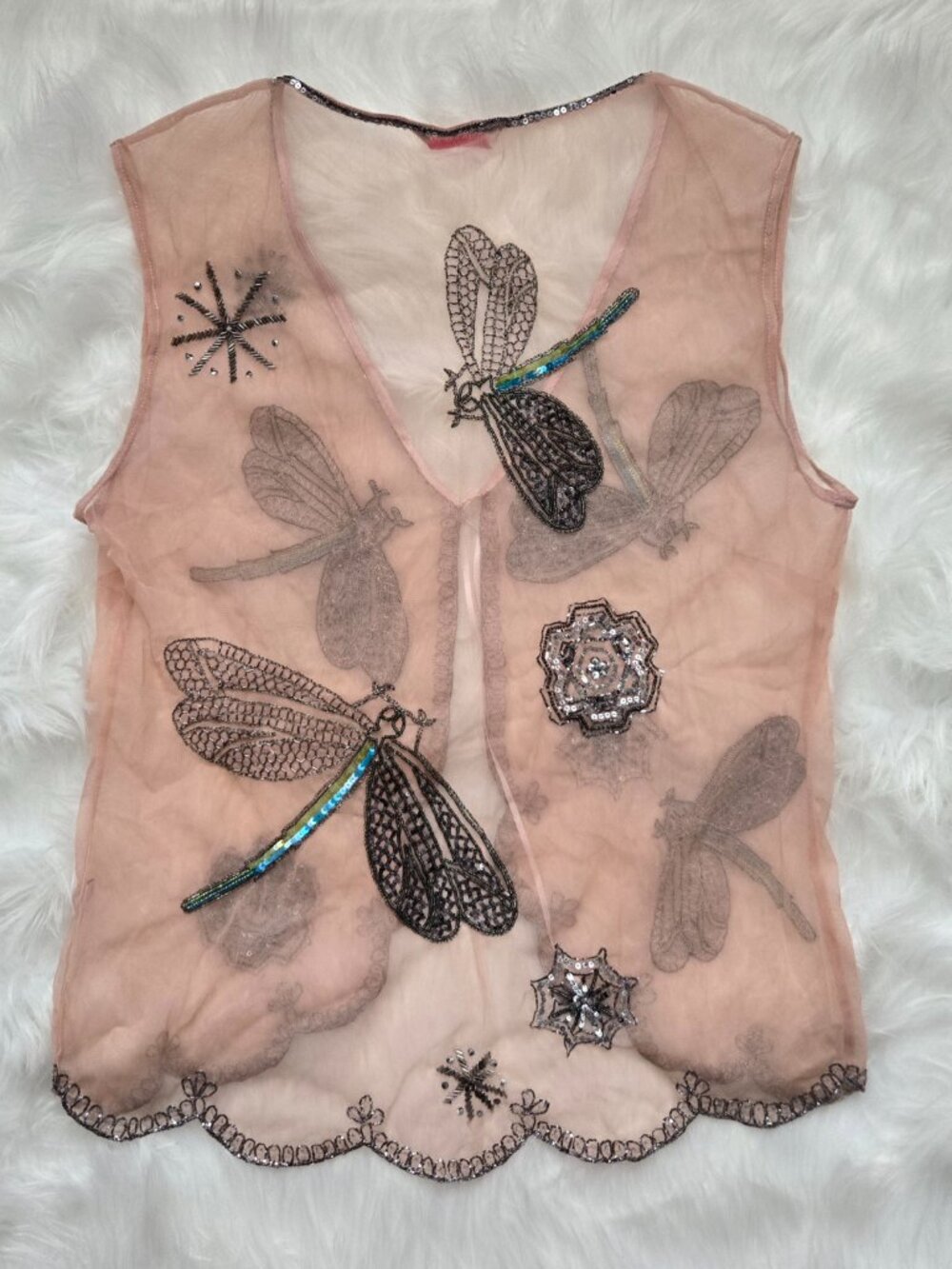 Vintage Fairycore Matthew Williamson Sheer Dragonfly Blush Pink Vest - Picture 3 of 8